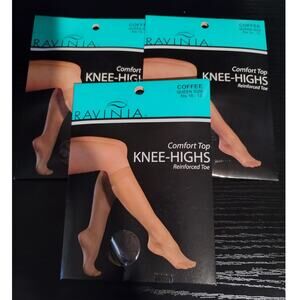 Set of 3 Ravinia Knee-High Comfort Top Reinforced Toe Coffee Queen Size 10-13
